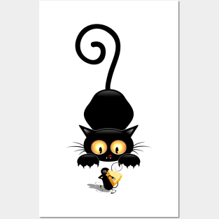 Cat and Mouse with Cheese Fun Cartoon Characters Posters and Art